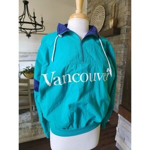 Vintage Vancouver‎ Canada Windbreaker 1/4 Zip Pullover Teal Purple Mens S
